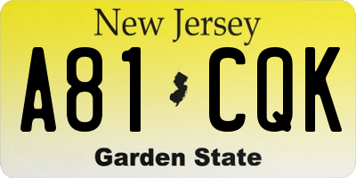NJ license plate A81CQK