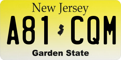 NJ license plate A81CQM
