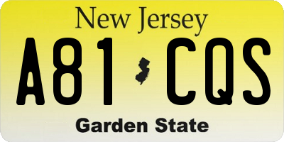 NJ license plate A81CQS