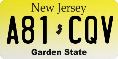 NJ license plate A81CQV
