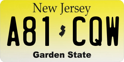 NJ license plate A81CQW