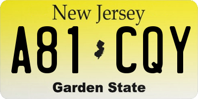 NJ license plate A81CQY