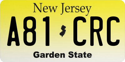 NJ license plate A81CRC