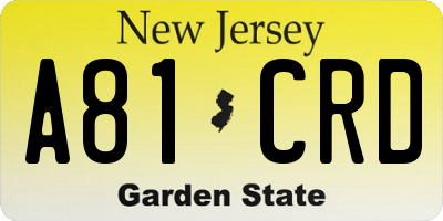 NJ license plate A81CRD