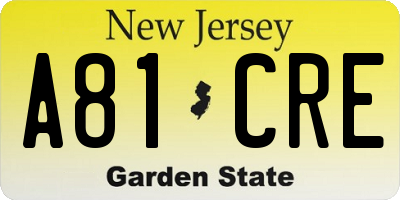NJ license plate A81CRE