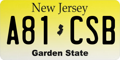 NJ license plate A81CSB