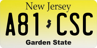 NJ license plate A81CSC