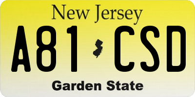 NJ license plate A81CSD