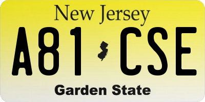NJ license plate A81CSE