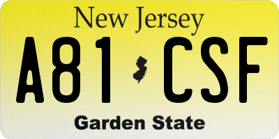 NJ license plate A81CSF