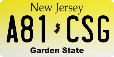 NJ license plate A81CSG