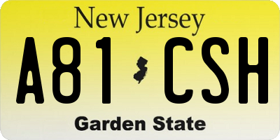 NJ license plate A81CSH