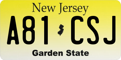 NJ license plate A81CSJ