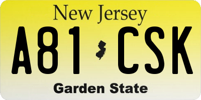 NJ license plate A81CSK