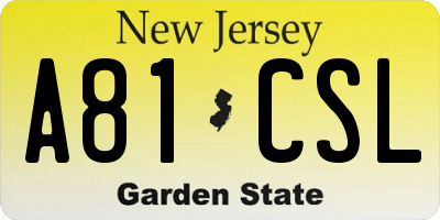 NJ license plate A81CSL