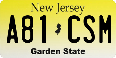 NJ license plate A81CSM