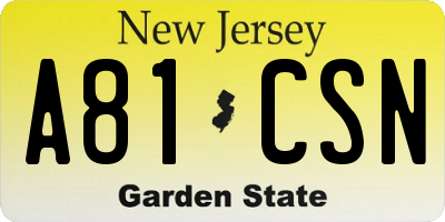 NJ license plate A81CSN