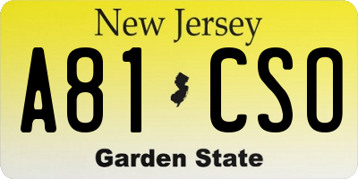 NJ license plate A81CSO