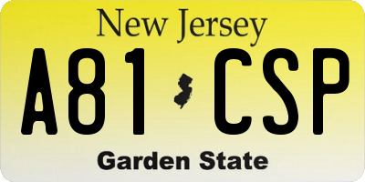 NJ license plate A81CSP