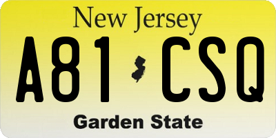 NJ license plate A81CSQ
