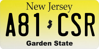 NJ license plate A81CSR