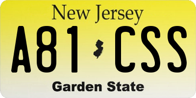 NJ license plate A81CSS