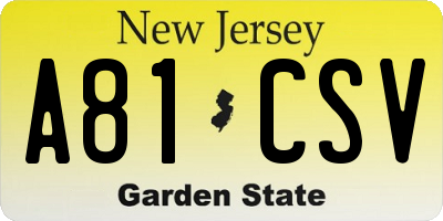 NJ license plate A81CSV