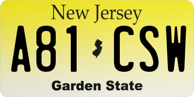 NJ license plate A81CSW