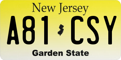 NJ license plate A81CSY