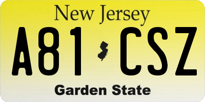NJ license plate A81CSZ