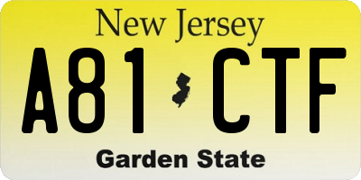NJ license plate A81CTF