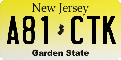 NJ license plate A81CTK