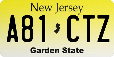 NJ license plate A81CTZ