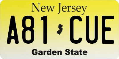 NJ license plate A81CUE