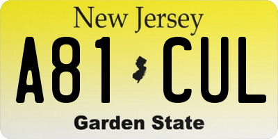 NJ license plate A81CUL