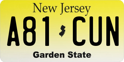 NJ license plate A81CUN
