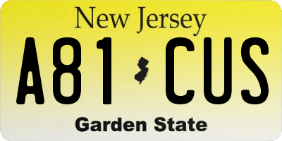 NJ license plate A81CUS