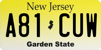 NJ license plate A81CUW