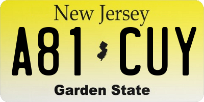 NJ license plate A81CUY