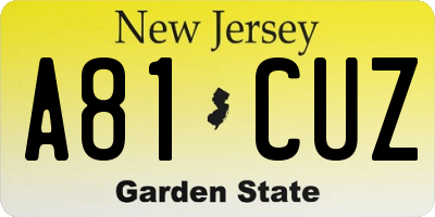 NJ license plate A81CUZ
