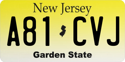 NJ license plate A81CVJ