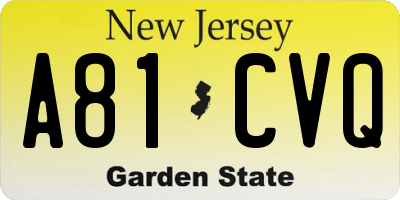 NJ license plate A81CVQ