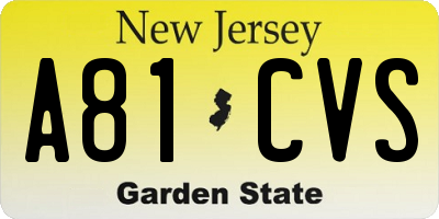 NJ license plate A81CVS