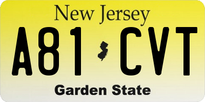 NJ license plate A81CVT