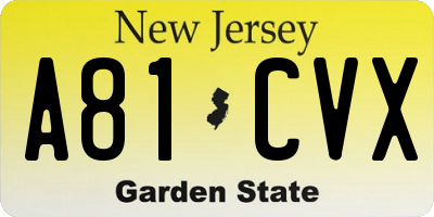 NJ license plate A81CVX