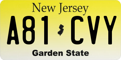 NJ license plate A81CVY