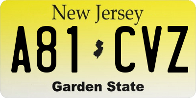 NJ license plate A81CVZ