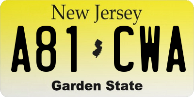 NJ license plate A81CWA