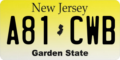 NJ license plate A81CWB
