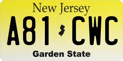 NJ license plate A81CWC